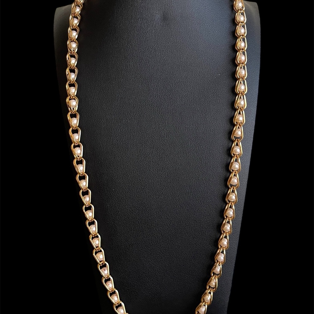 Vintage Napier Caged Faux Pearl Necklace Gold Tone 24 Inches